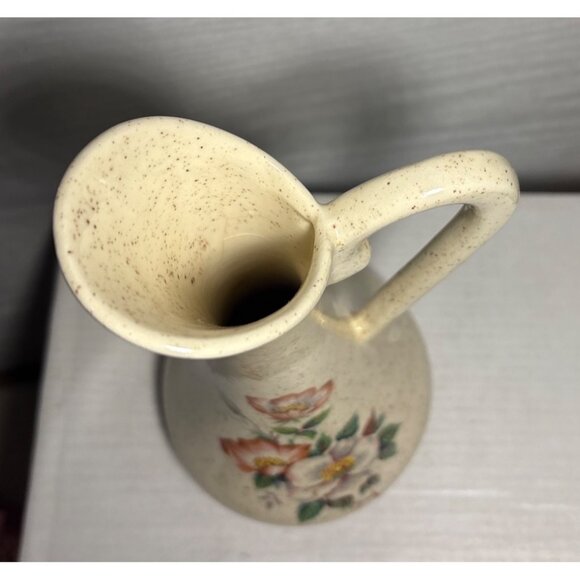 Fossil Craft Canada Pitcher Vase Speckled Ceramic 8" Tall Floral Design Vintage - Picture 7 of 7